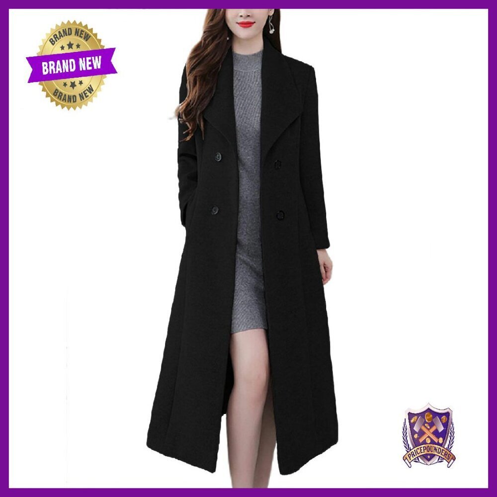 Wool Pea Coat Double Breasted Maxi Long Work Coat Shawl Collar